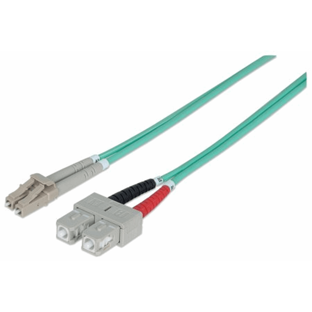 Fiber Optic Patch Cable, Duplex, Multimode, LC/SC, 50/125 µm, OM3, 5.0 m (14.0 ft.), Aqua