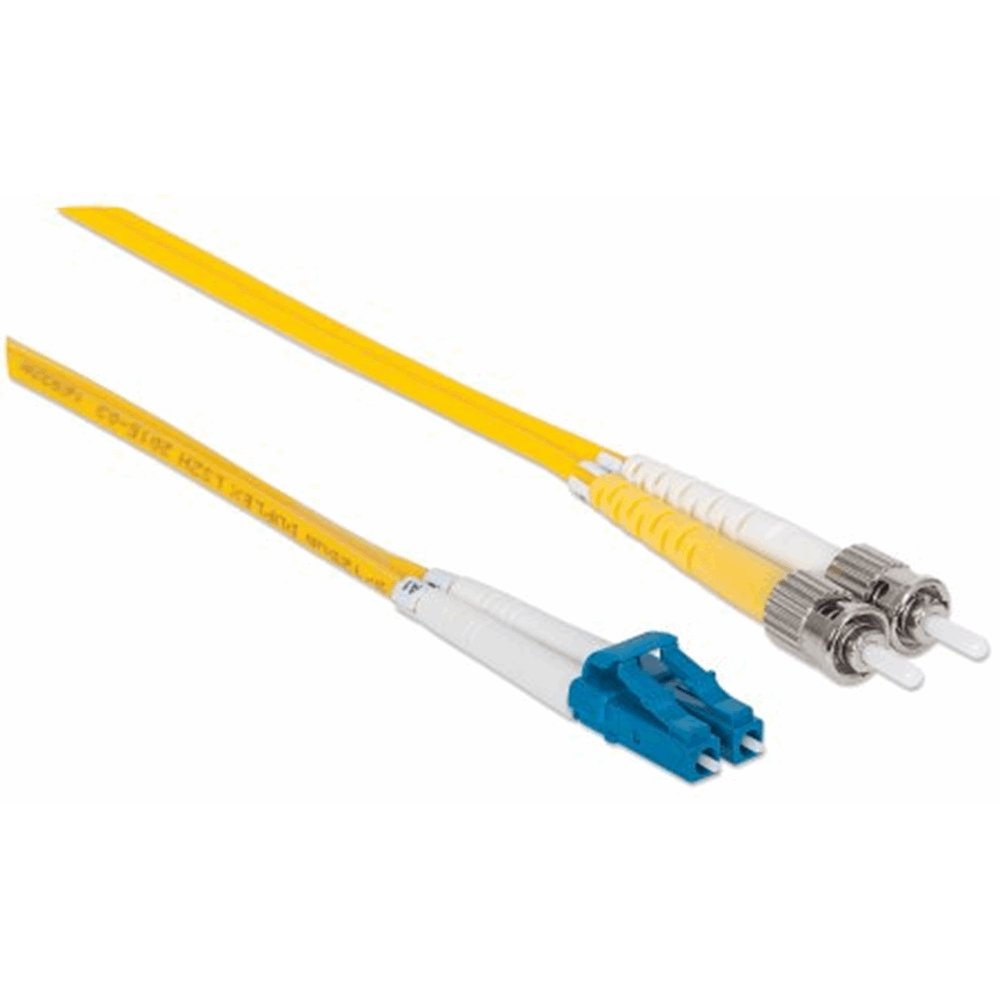 1 m LC to ST UPC Fiber Optic Patch Cable, 3.0 mm, Duplex, LSZH, OS2 Singlemode, Yellow Yellow, 2 m