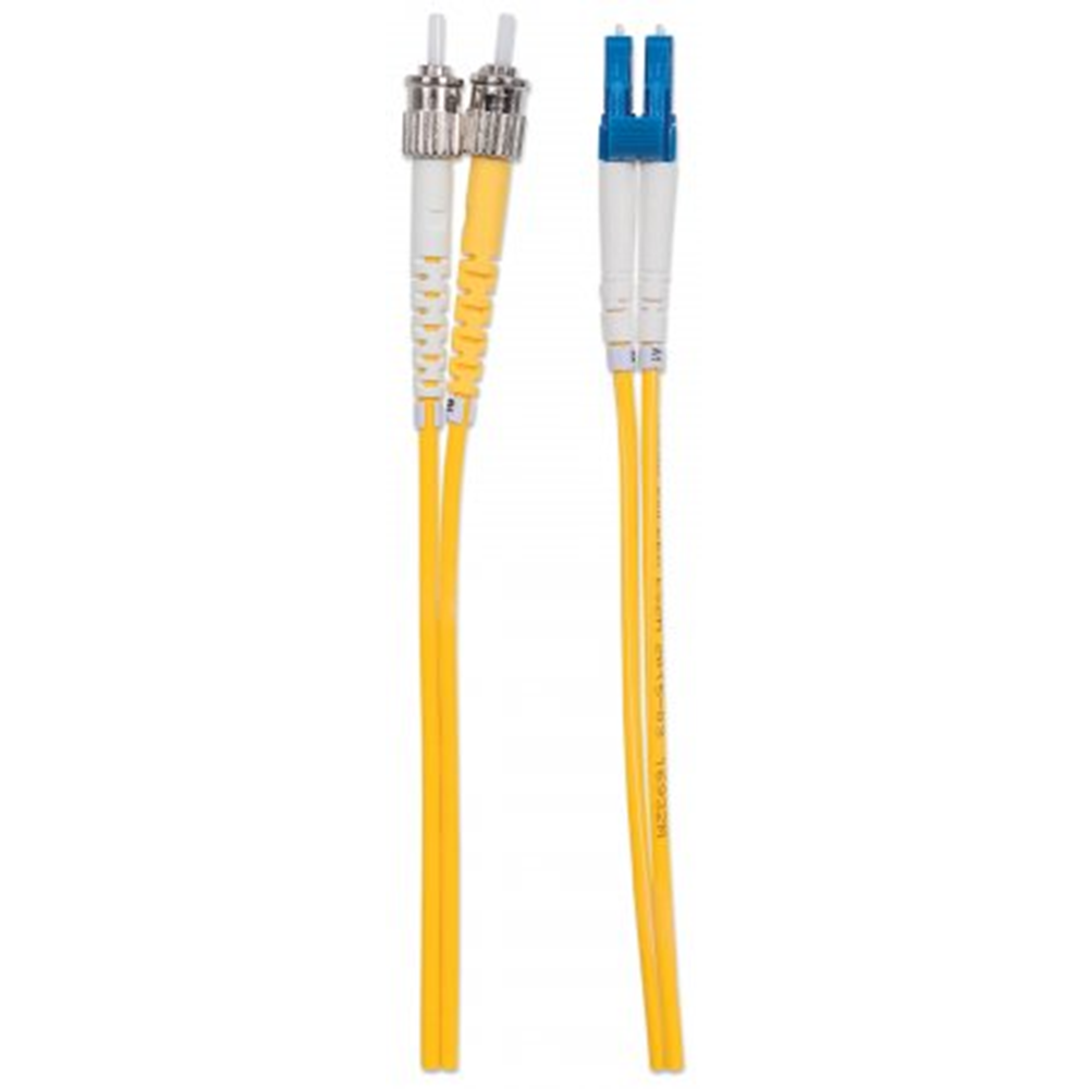 1 m LC to ST UPC Fiber Optic Patch Cable, 3.0 mm, Duplex, LSZH, OS2 Singlemode, Yellow Yellow, 1 m