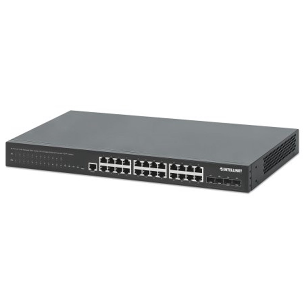 28-Port L2+ Fully Managed PoE+ Switch with 24 Gigabit Ethernet Ports and 4 SFP+ Uplinks