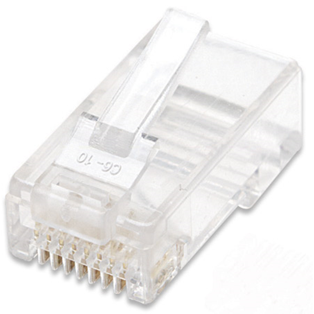 100-Pack Cat5e RJ45 Modular Plugs, UTP, 3-prong, for solid wire, 100 plugs in jar