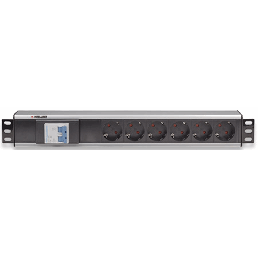 19" 1.5U Rackmount 6-Output Power Distribution Unit (PDU), EU CEE 7/3 Outlets, With Double Air Switch, No Surge Protection, Built-in 1.8 m (5.9 ft.) P