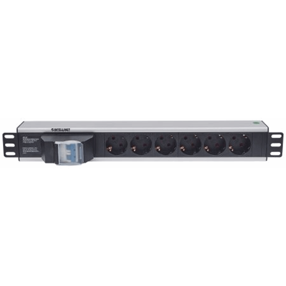 19" 1.5U Rackmount 6-Output Power Distribution Unit (PDU), EU CEE 7/3 Outlets, With Double Air Switch, No Surge Protection, Built-in 1.8 m (5.9 ft.) P