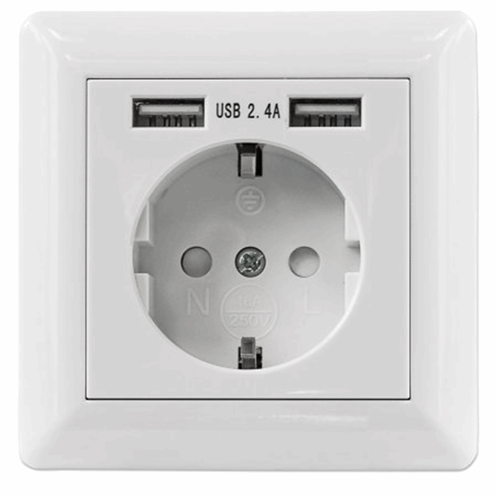 2-Port USB-A Wall Outlet and CEE 7/3 Socket with Faceplate