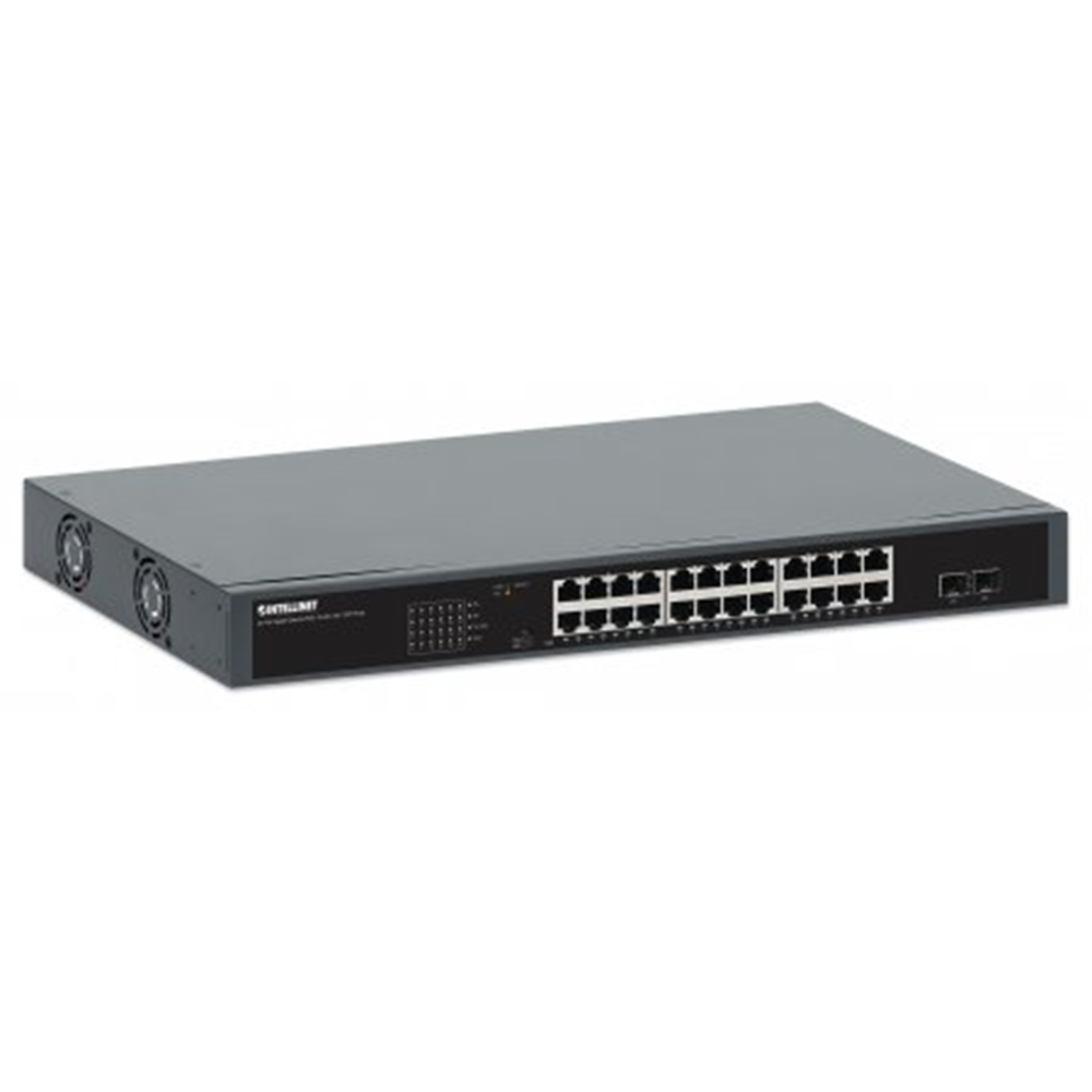 24-Port Gigabit Ethernet PoE+ Switch with 2 SFP Ports Black, 207 (L) x 440 (W) x 44 (H) [mm]
