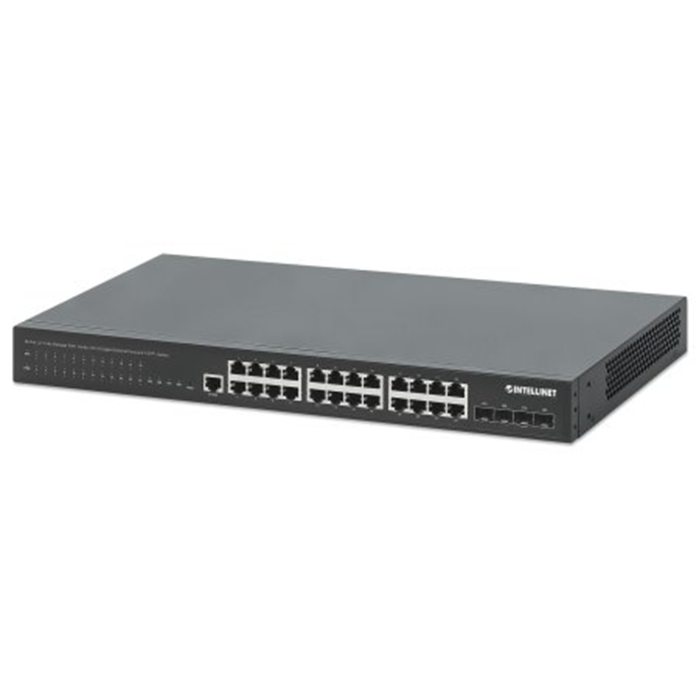 28-Port L2+ Fully Managed PoE+ Switch with 24 Gigabit Ethernet Ports and 4 SFP+ Uplinks
