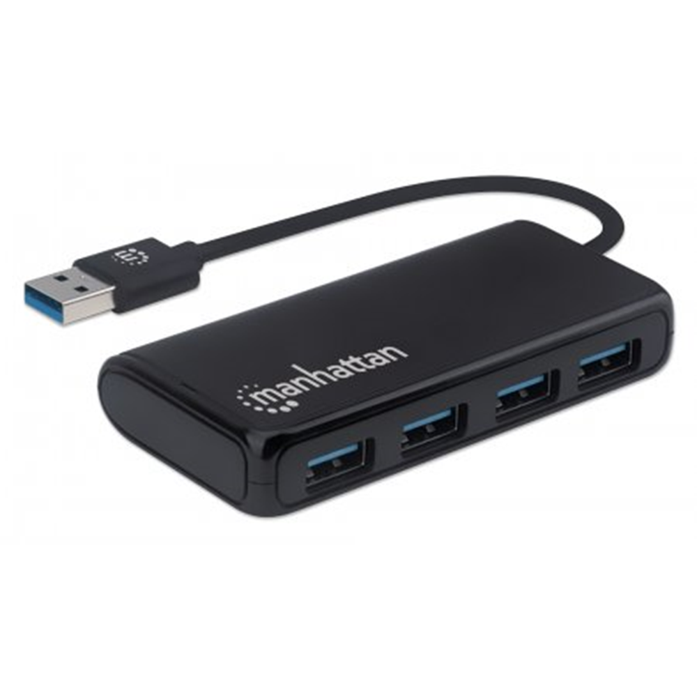 4-Port USB 3.2 Gen 1 Hub, USB-A Male to Four USB-A Females, 5 Gbps Transfer Speeds, Bus Powered, Black
