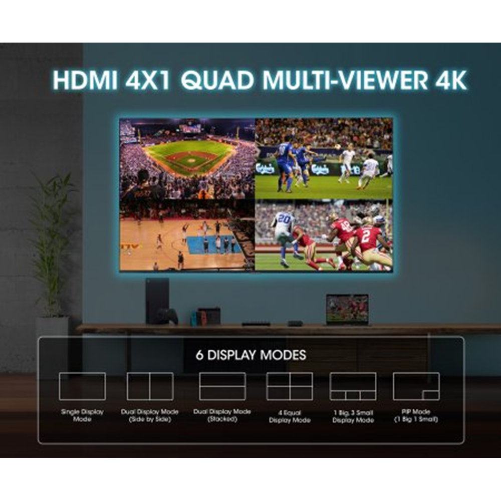 4K@30Hz 4-Port HDMI Multiviewer Switch