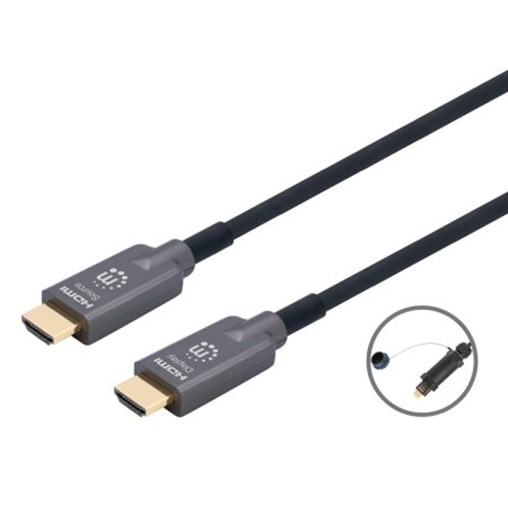 4K@60Hz Armored Outdoor High Speed HDMI Active Optical Cable, AOC HDMI Male to Male, 50 m, Steel Boot, TPU Jacket, IP68-Rated, Weather-Proof Plug Hous