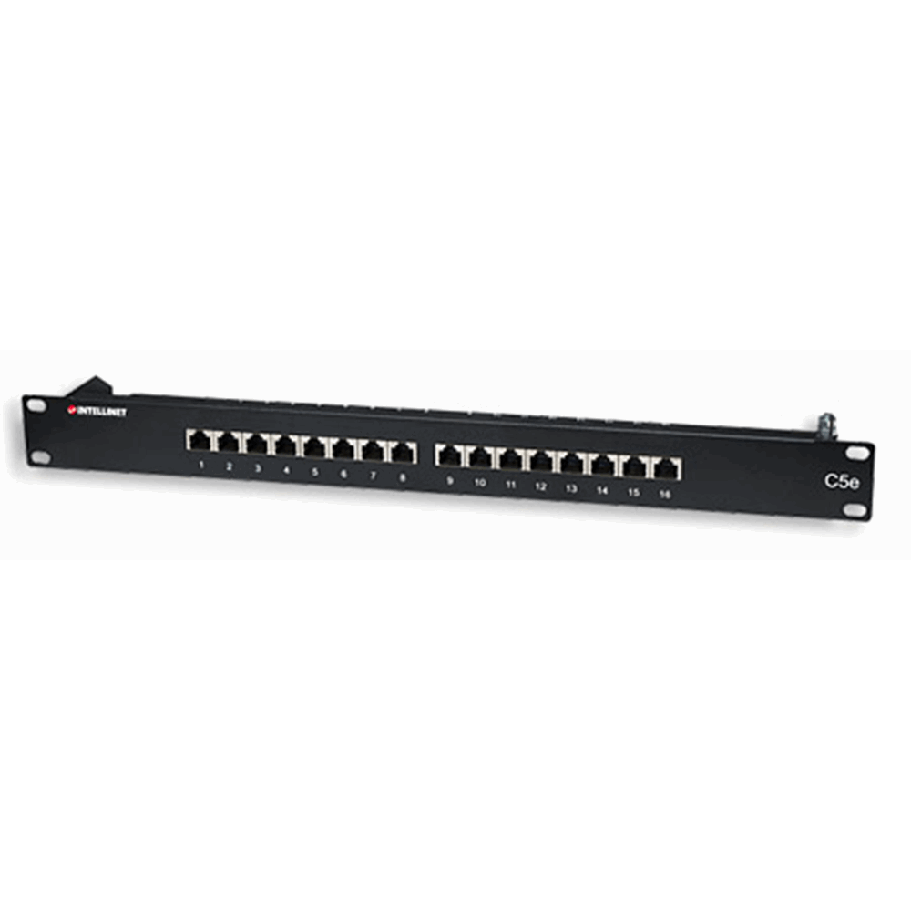 Cat5e Shielded Patch Panel, 16-Port, FTP, 1U, 90° Top-Entry Punch Down Blocks