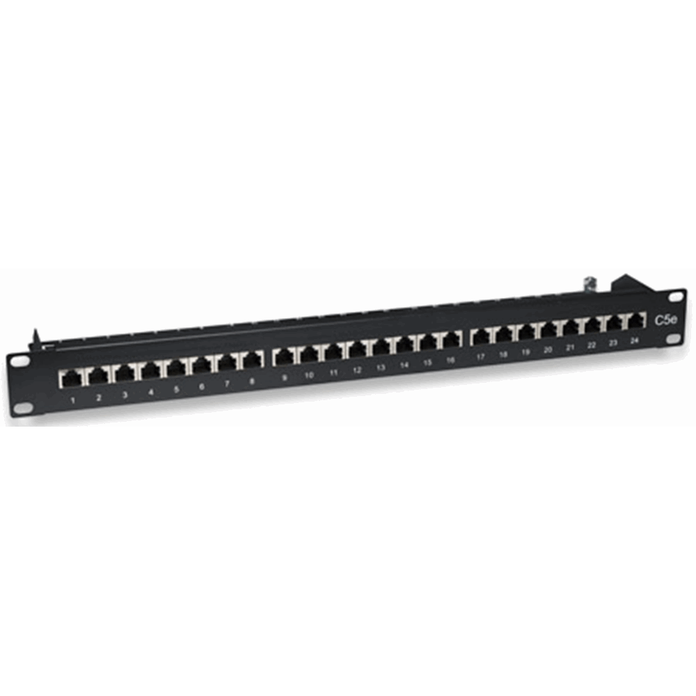 Cat5e Shielded Patch Panel, 24-Port, FTP, 1U, 90° Top-Entry Punch-Down Blocks