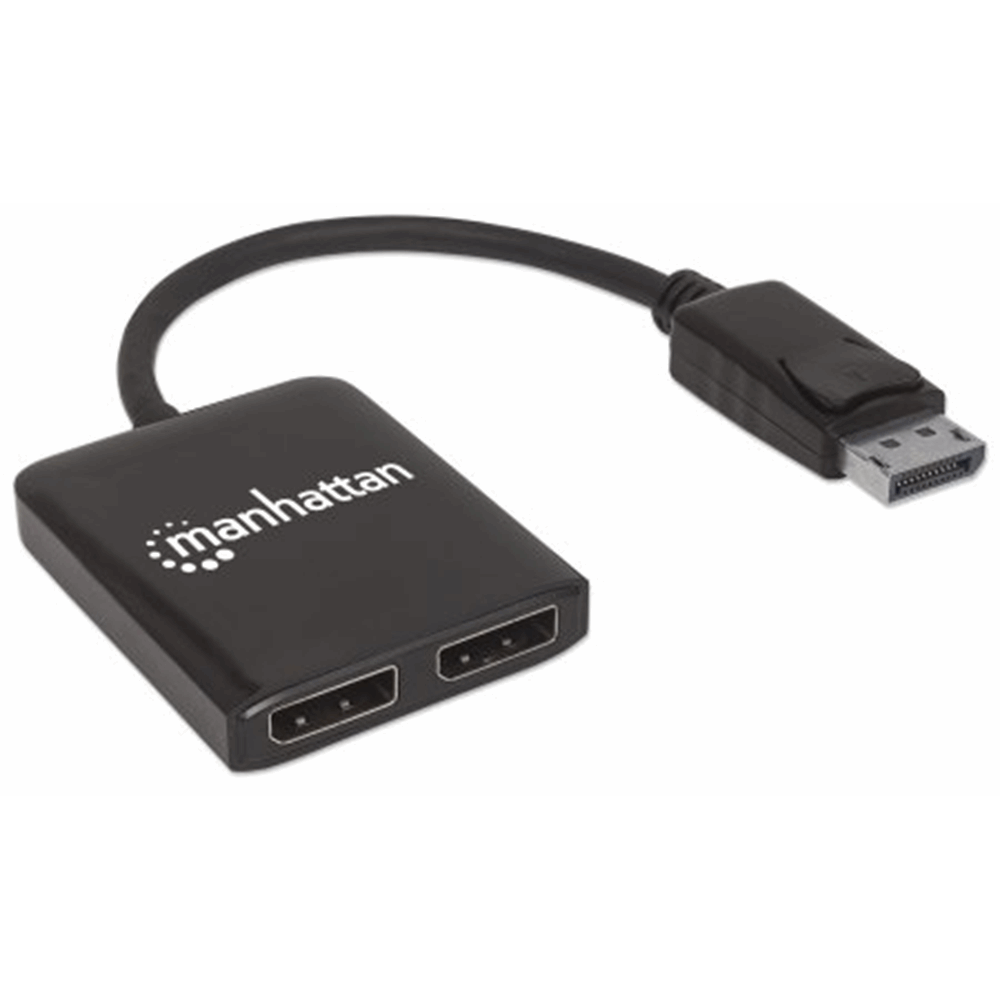 DisplayPort to Dual DisplayPort - MST Hub, DisplayPort Male to Two DisplayPort Females; Mirror, Extended and Video-Wall Modes Supported; 4K@30Hz; USB 