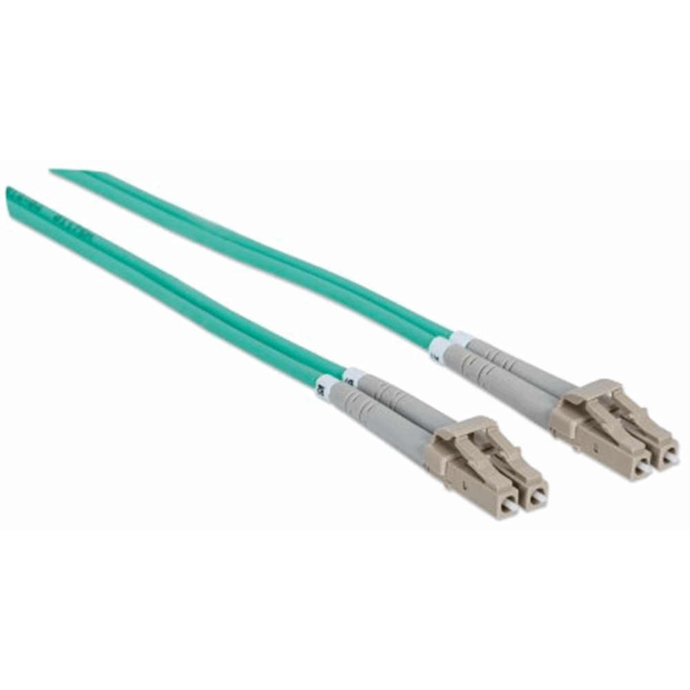 Fiber Optic Patch Cable, Duplex, Multimode, LC/LC, 50/125 µm, OM3, 1.0 m (3.0 ft.), Aqua