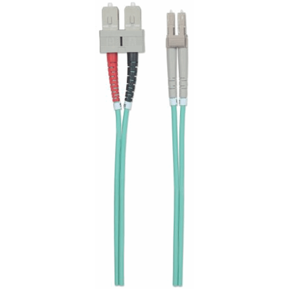 Fiber Optic Patch Cable, Duplex, Multimode, LC/SC, 50/125 µm, OM3, 1.0 m (3.0 ft.), Aqua