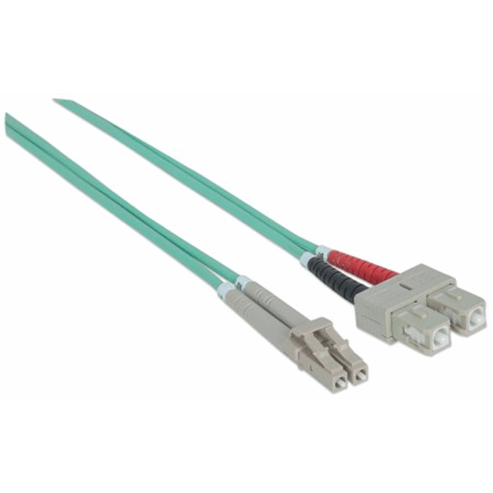 Fiber Optic Patch Cable, Duplex, Multimode, LC/SC, 50/125 µm, OM3, 3.0 m (10.0 ft.), Aqua
