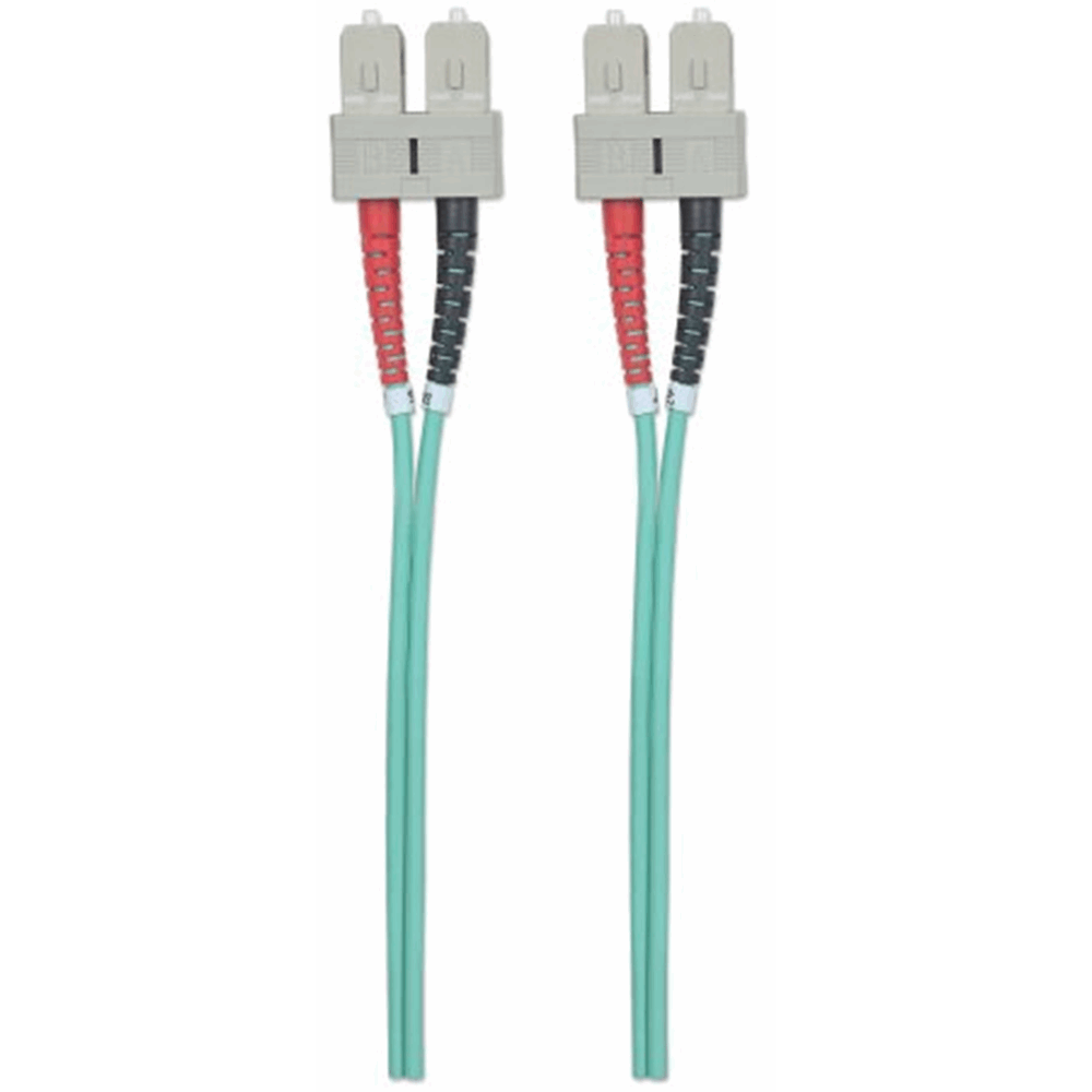 Fiber Optic Patch Cable, Duplex, Multimode, SC/SC, 50/125 µm, OM3, 2.0 m (7.0 ft.), Aqua