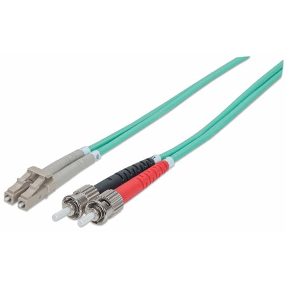 Fiber Optic Patch Cable, Duplex, Multimode, ST/LC, 50/125 µm, OM3, 1.0 m (3.0 ft.), Aqua