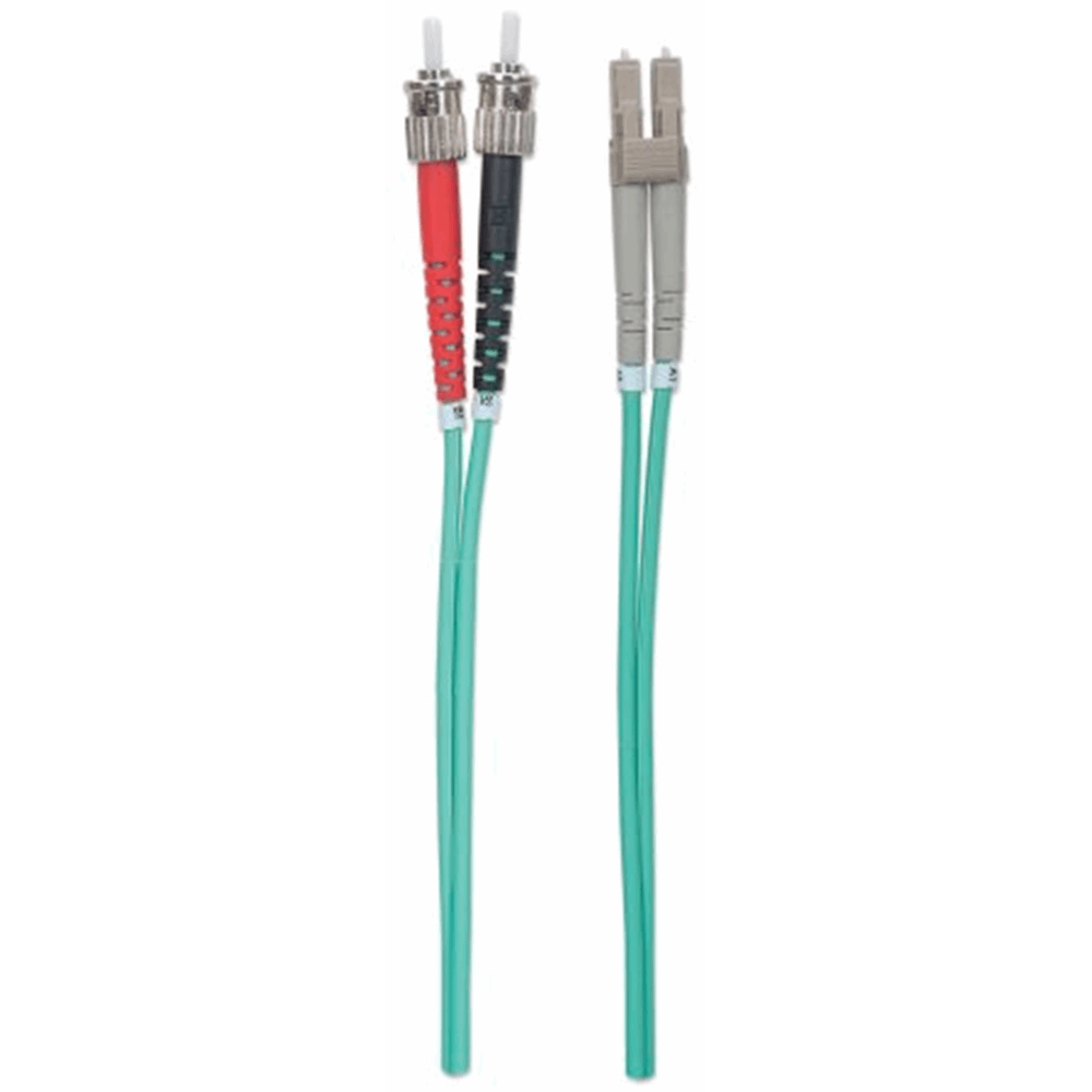Fiber Optic Patch Cable, Duplex, Multimode, ST/LC, 50/125 µm, OM3, 1.0 m (3.0 ft.), Aqua