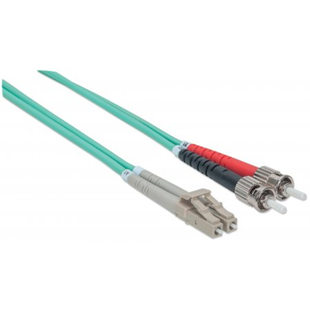 Fiber Optic Patch Cable, Duplex, Multimode, ST/LC, 50/125 µm, OM3, 5.0 m (14.0 ft.), Aqua