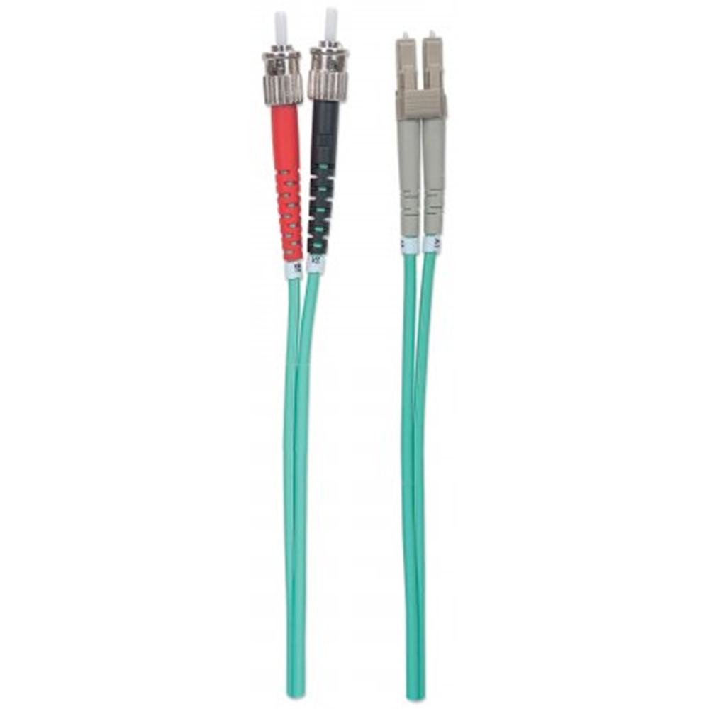 Fiber Optic Patch Cable, Duplex, Multimode, ST/LC, 50/125 µm, OM3, 5.0 m (14.0 ft.), Aqua