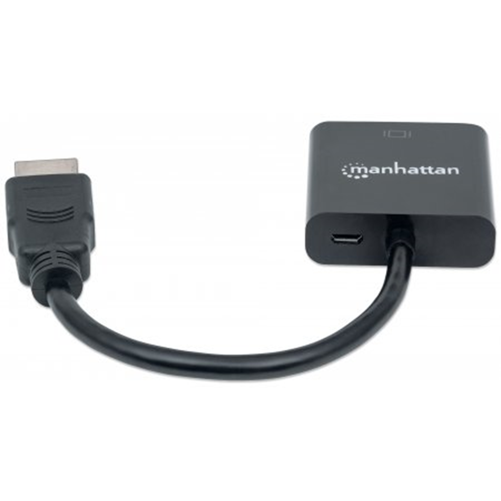 HDMI to VGA Converter, HDMI Male to VGA Female, Optional USB Micro-B Power Port, Black