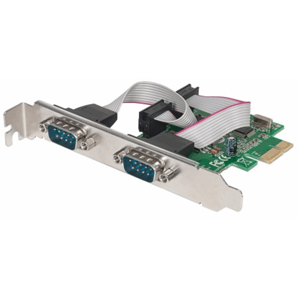 Serial PCI Express Card, Two DB9 Ports; Fits PCI Express x1, x4, x8 and x16 Lane Buses