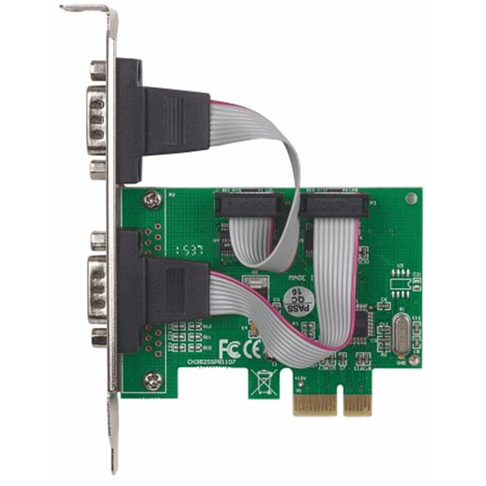 Serial PCI Express Card, Two DB9 Ports; Fits PCI Express x1, x4, x8 and x16 Lane Buses