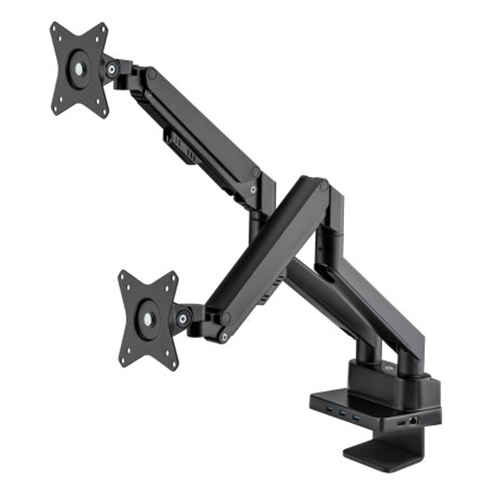 Aluminum Gas Spring Dual Monitor Desk Mount with 8-in-1 Docking Station