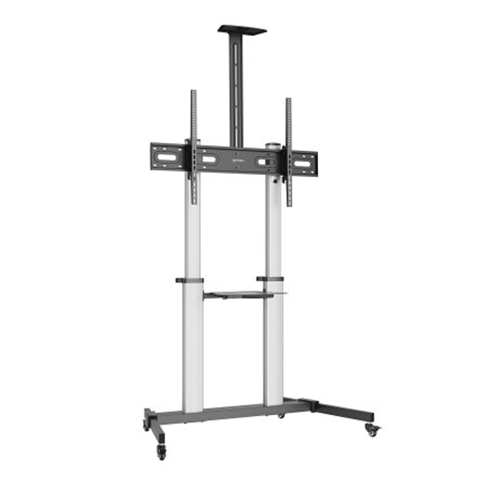 Aluminum Height-Adjustable Multimedia TV Cart Silver and Black, 1292 (L) x 717 (W) x 2327 (H) [mm]