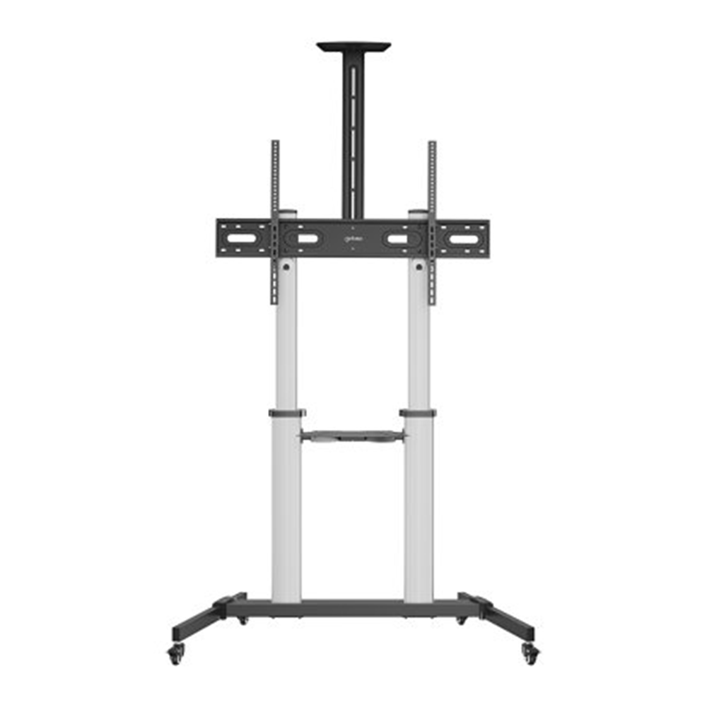 Aluminum Height-Adjustable Multimedia TV Cart Silver and Black, 1292 (L) x 717 (W) x 2327 (H) [mm]