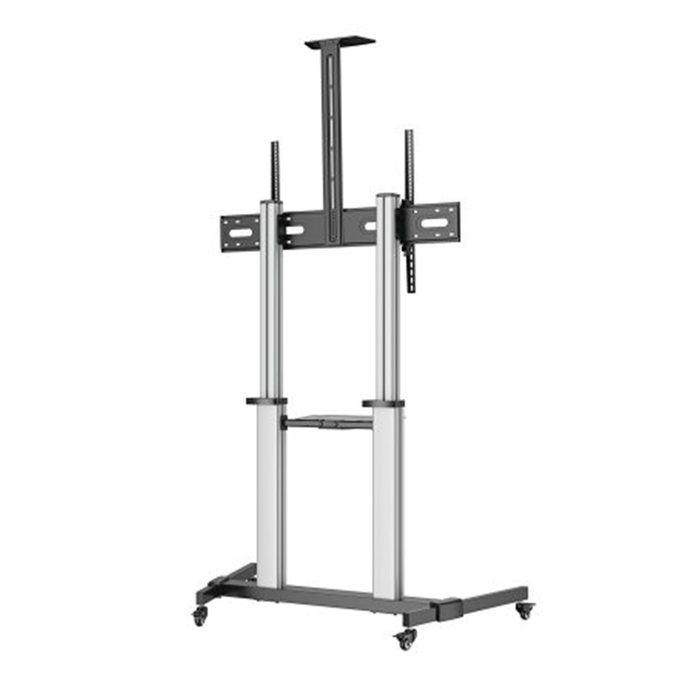 Aluminum Height-Adjustable Multimedia TV Cart Silver and Black, 1292 (L) x 717 (W) x 2327 (H) [mm]