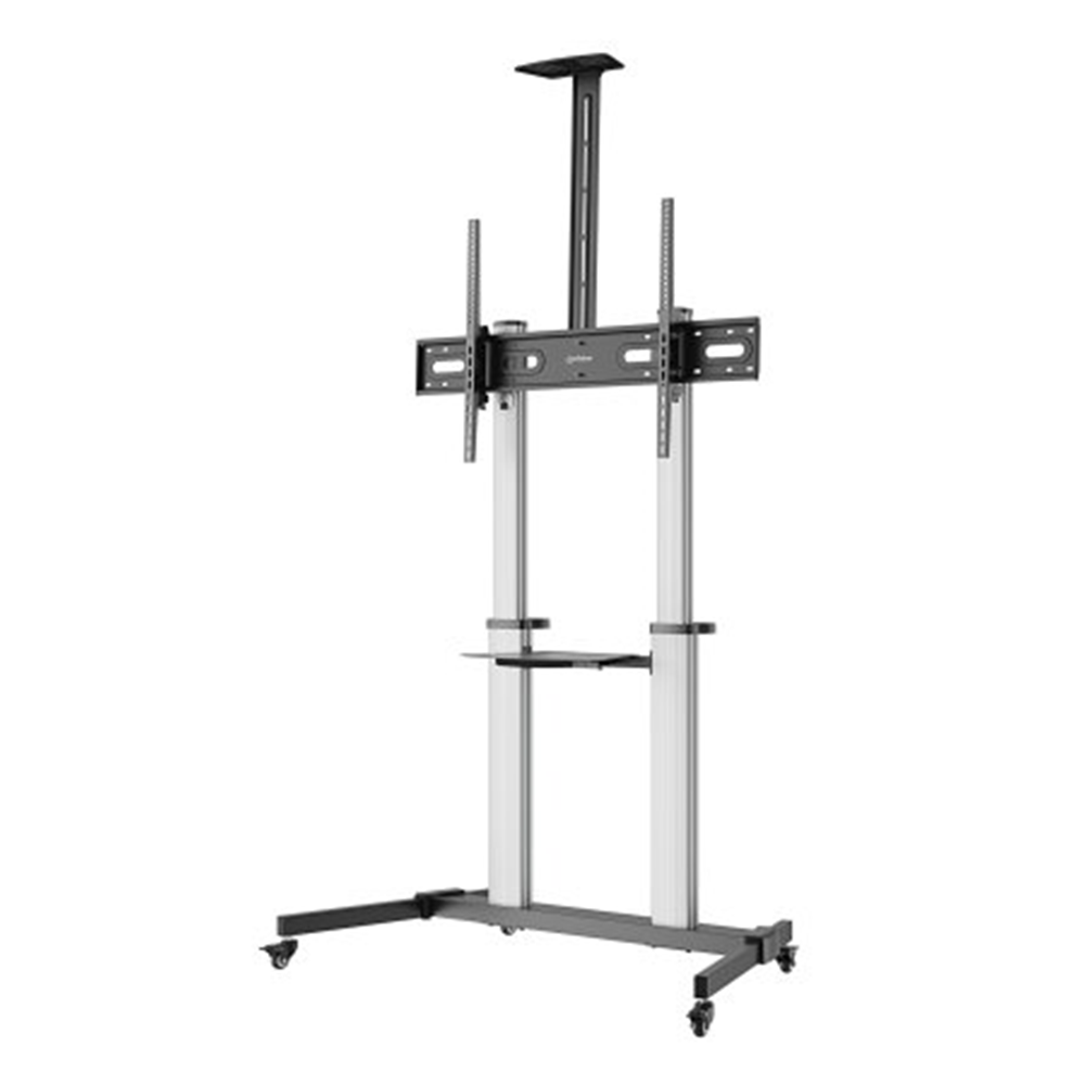 Aluminum Height-Adjustable Multimedia TV Cart Silver and Black, 1292 (L) x 717 (W) x 2327 (H) [mm]