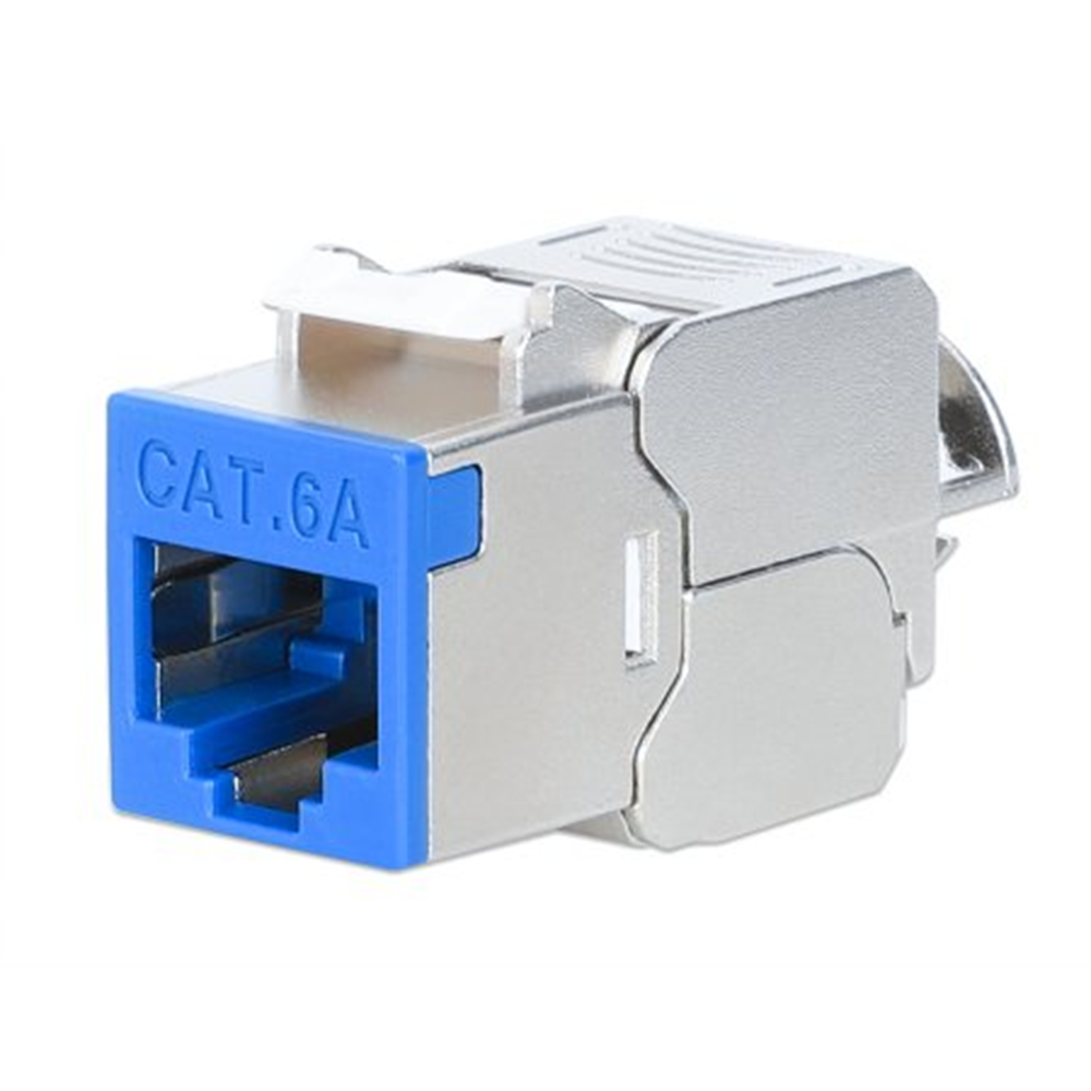 Cat6a 10G Shielded Toolless Slim Keystone Jack, Blue