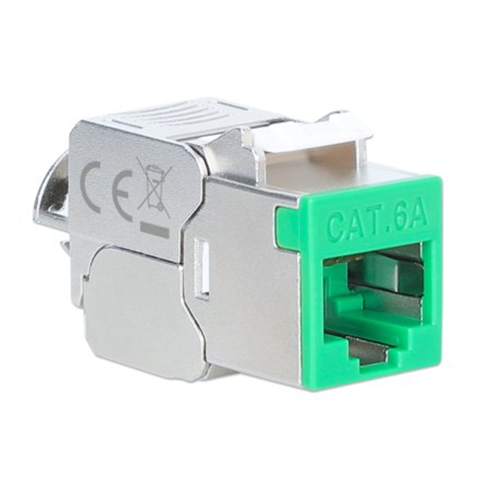 Cat6a 10G Shielded Toolless Slim Keystone Jack, Green