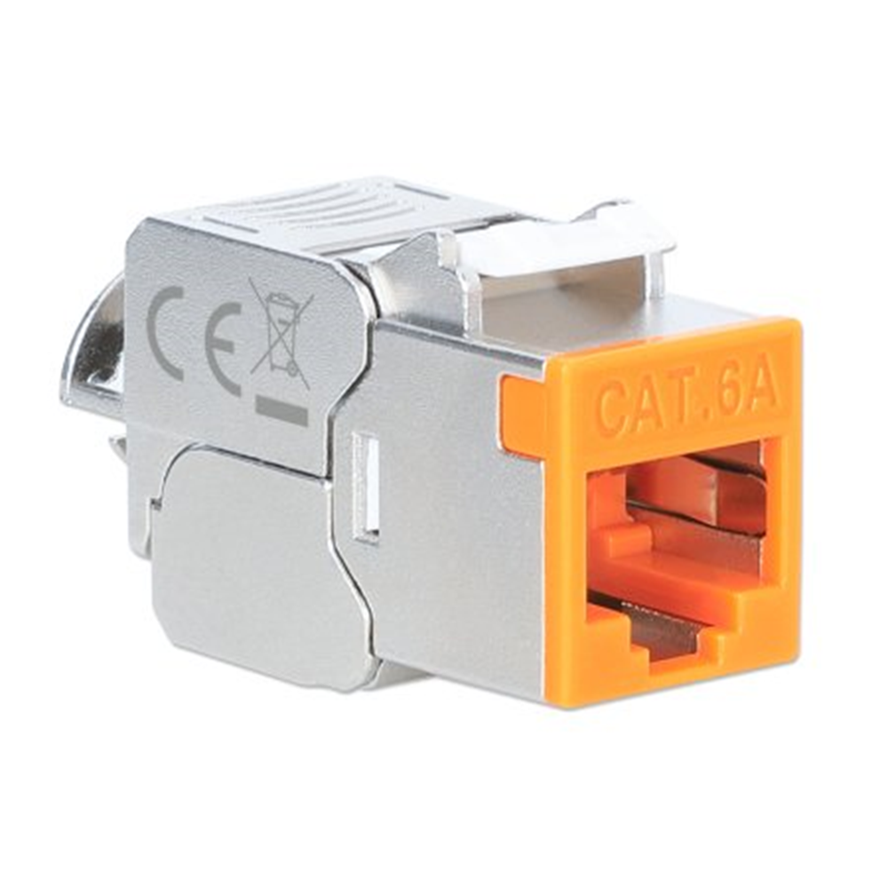 Cat6a 10G Shielded Toolless Slim Keystone Jack, Orange