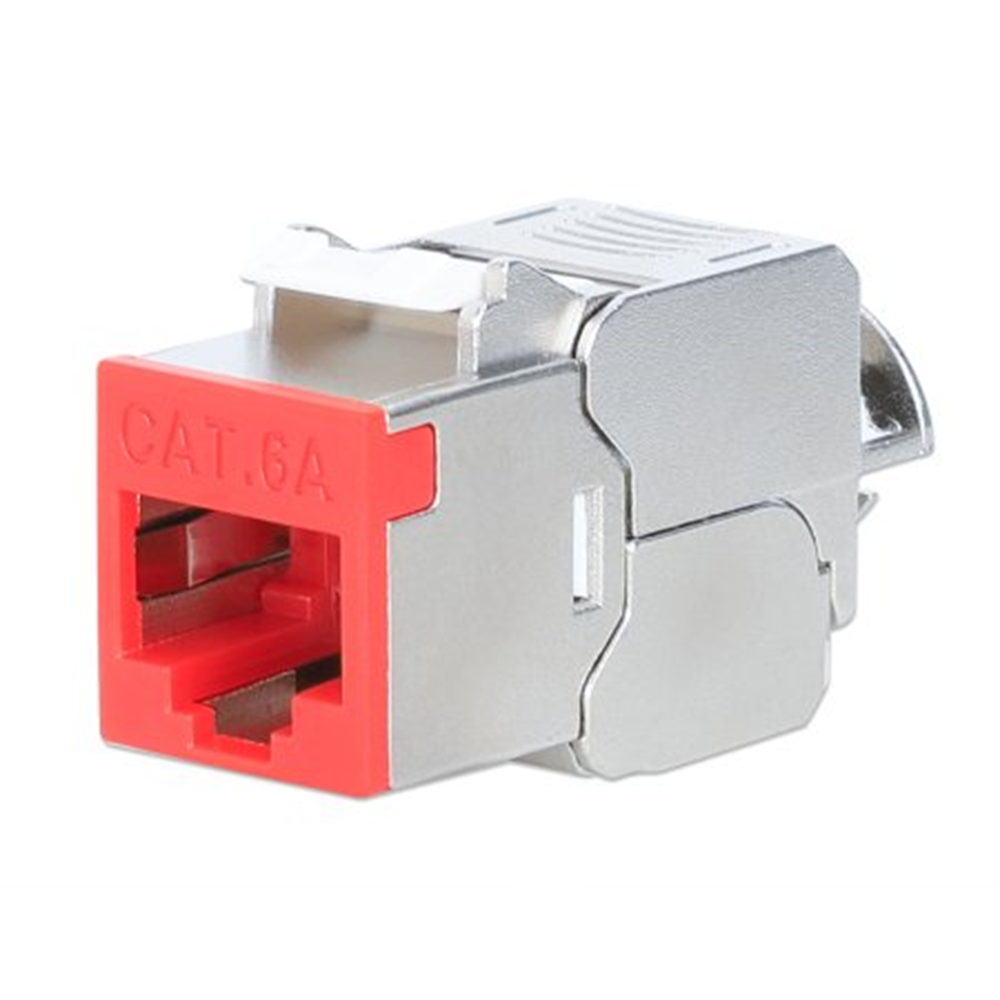 Cat6a 10G Shielded Toolless Slim Keystone Jack, Red