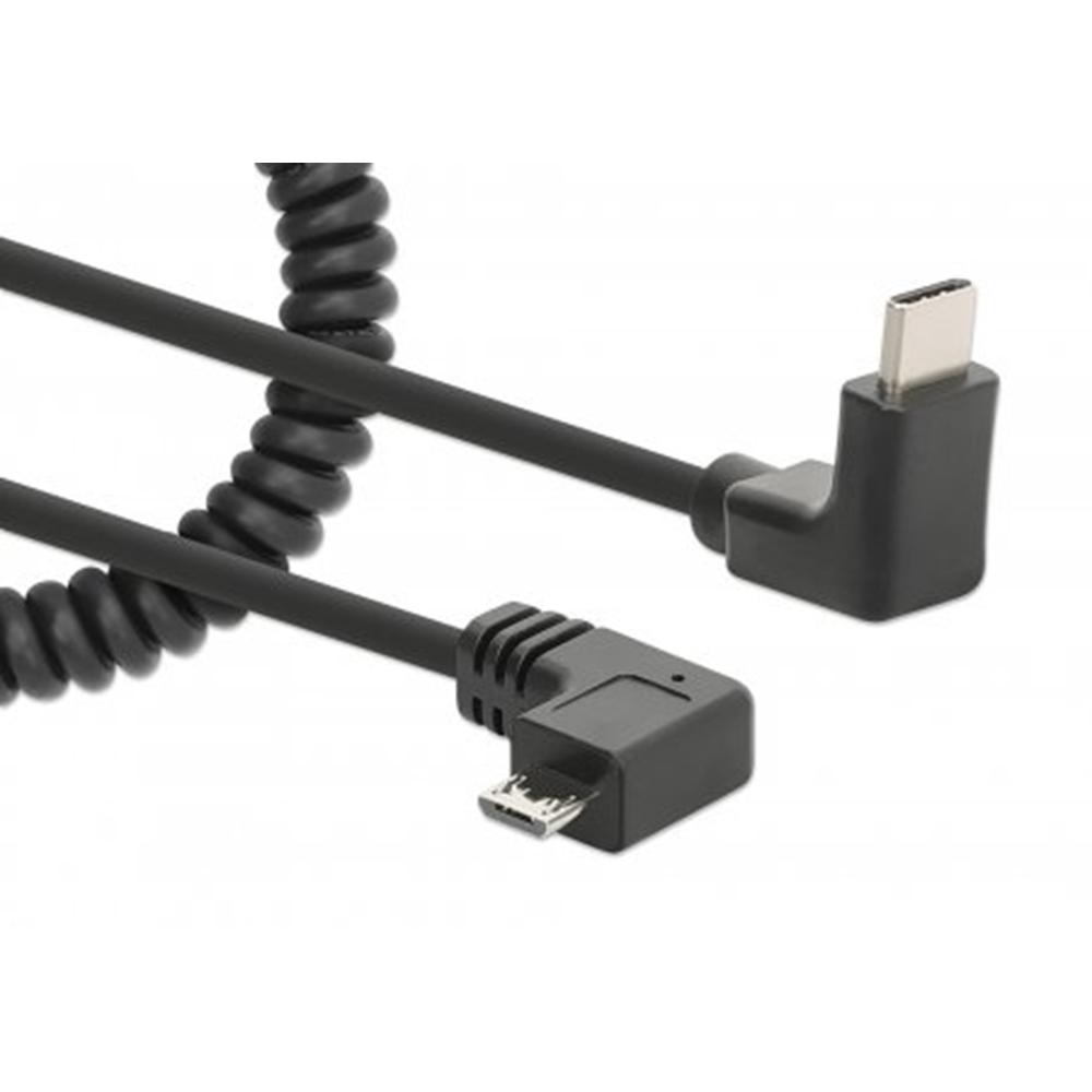Coiled USB-C to Micro-USB Charging Cable