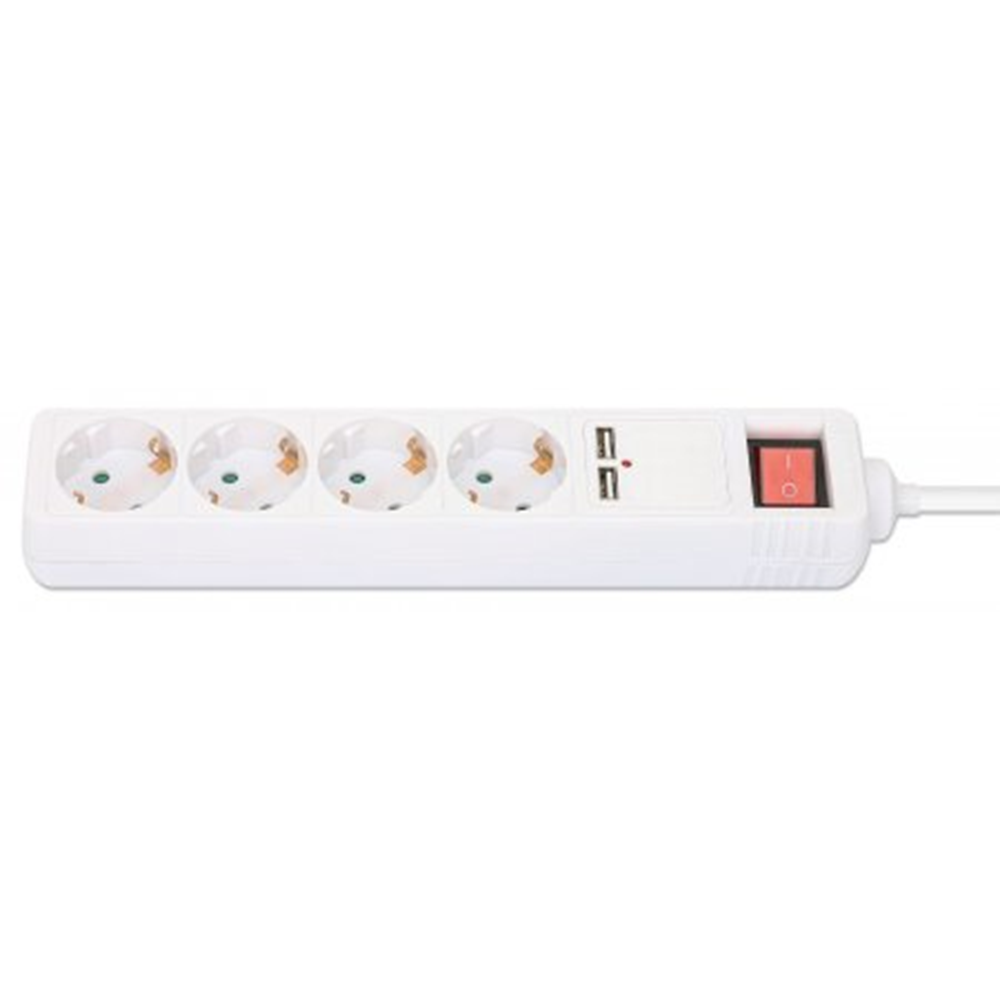 EU Power Strip with 4 Outlets and 2 USB Charging Ports