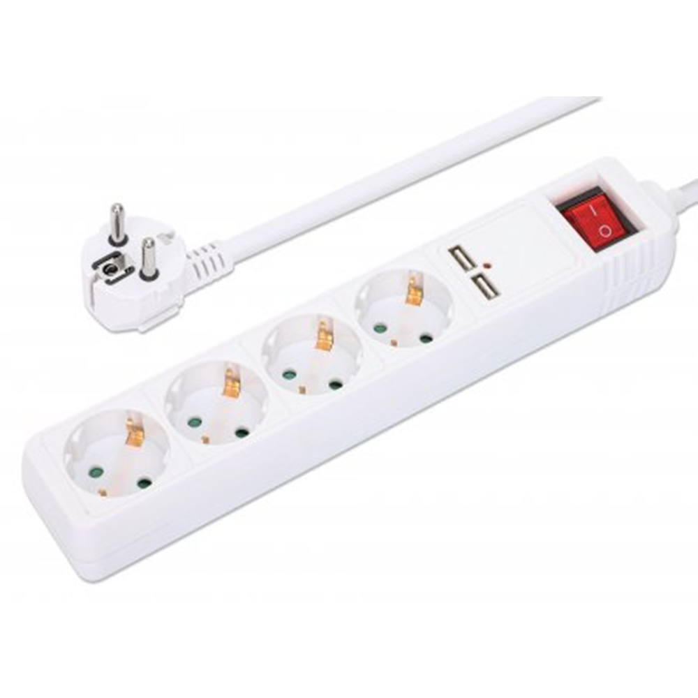 EU Power Strip with 4 Outlets and 2 USB Charging Ports