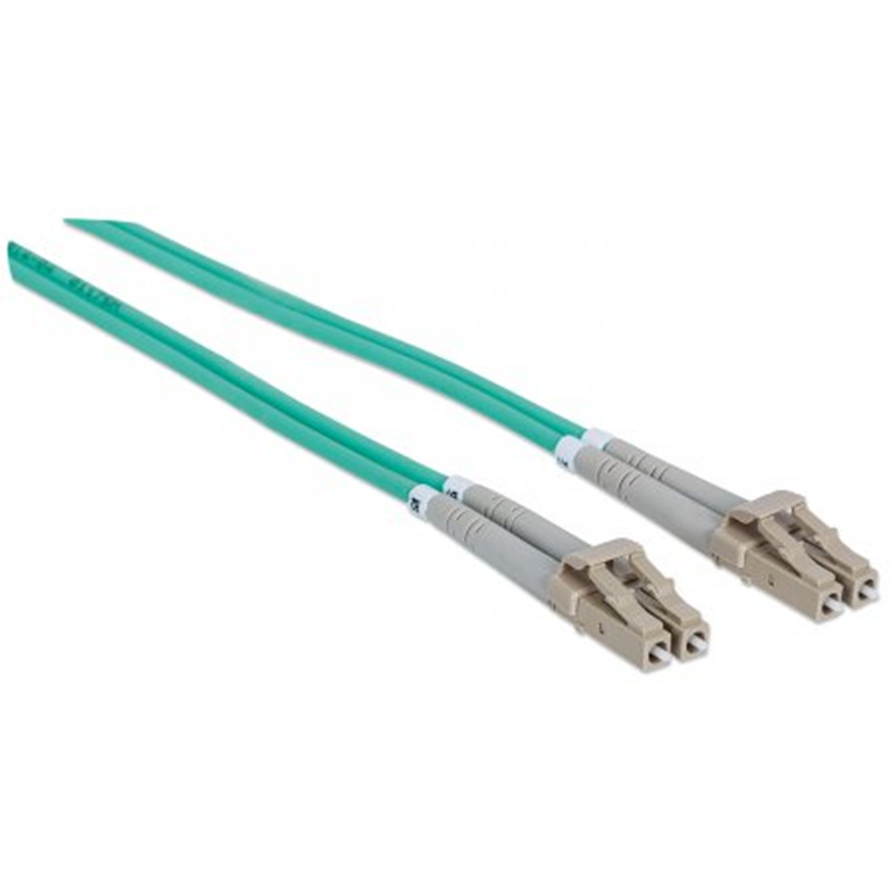 Fiber Optic Patch Cable, Duplex, Multimode, LC/LC, 50/125 µm, OM3, 3.0 m (10.0 ft.), Aqua