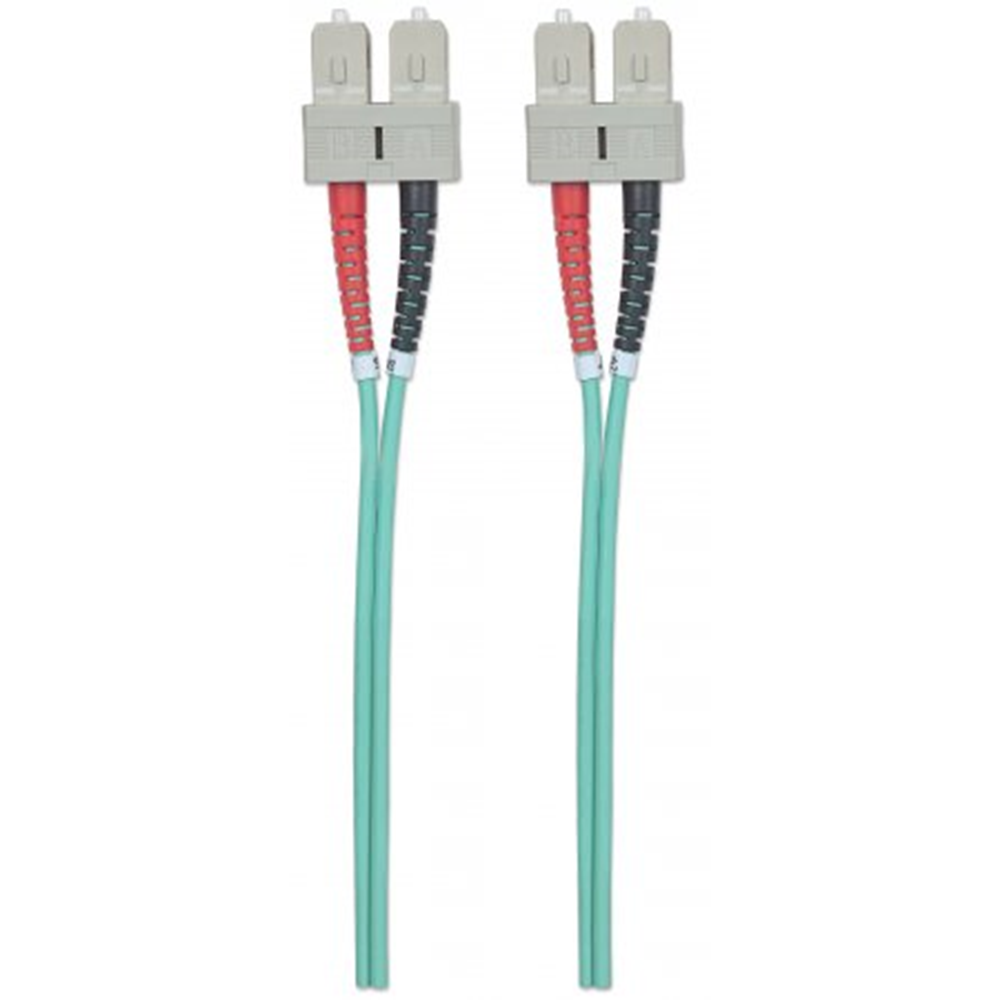 Fiber Optic Patch Cable, Duplex, Multimode, SC/SC, 50/125 µm, OM3, 5.0 m (14.0 ft.), Aqua