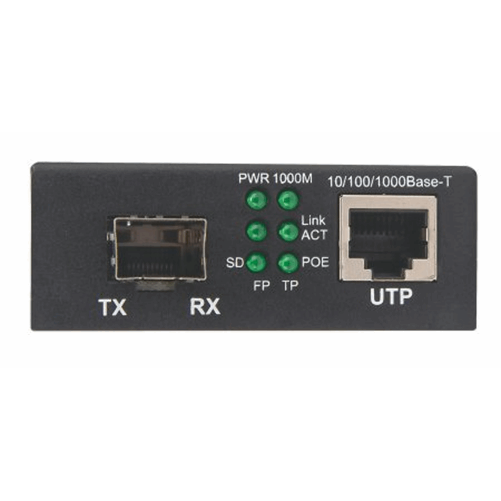 Gigabit PoE+ Media Converter, 1 x 10/100/1000Base-T RJ45 Port to 1 x SFP Port, PoE+ Injector