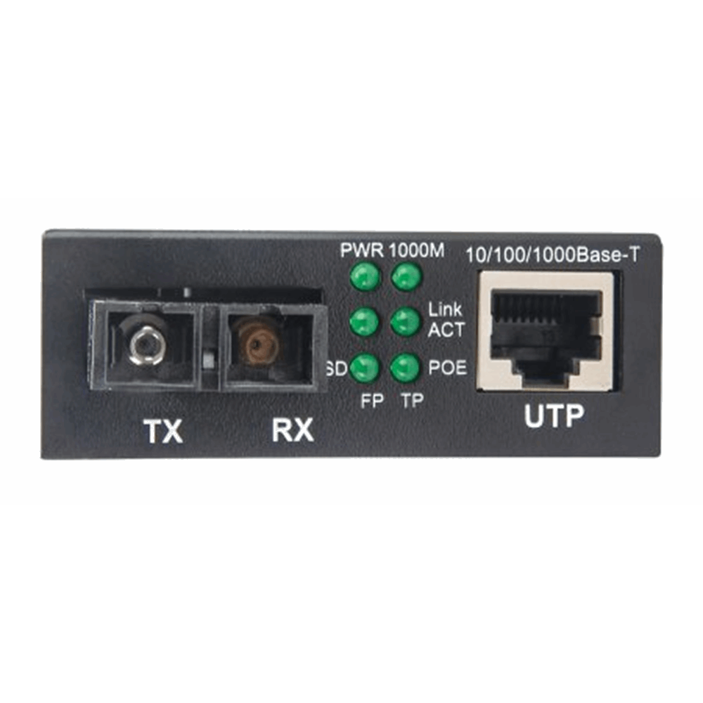 Gigabit PoE+ Media Converter, 1000Base-T RJ45 Port to 1000Base-LX (SC) Single-Mode, 20 km (12.4 mi.), PoE+ Injector