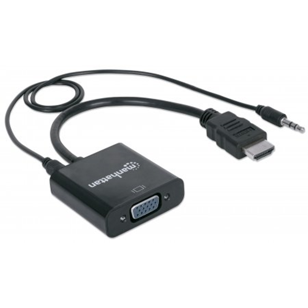 HDMI to VGA Converter , HDMI Male to VGA Female, with Audio, Optional USB Micro-B Power Port, Black, Retail Packaging