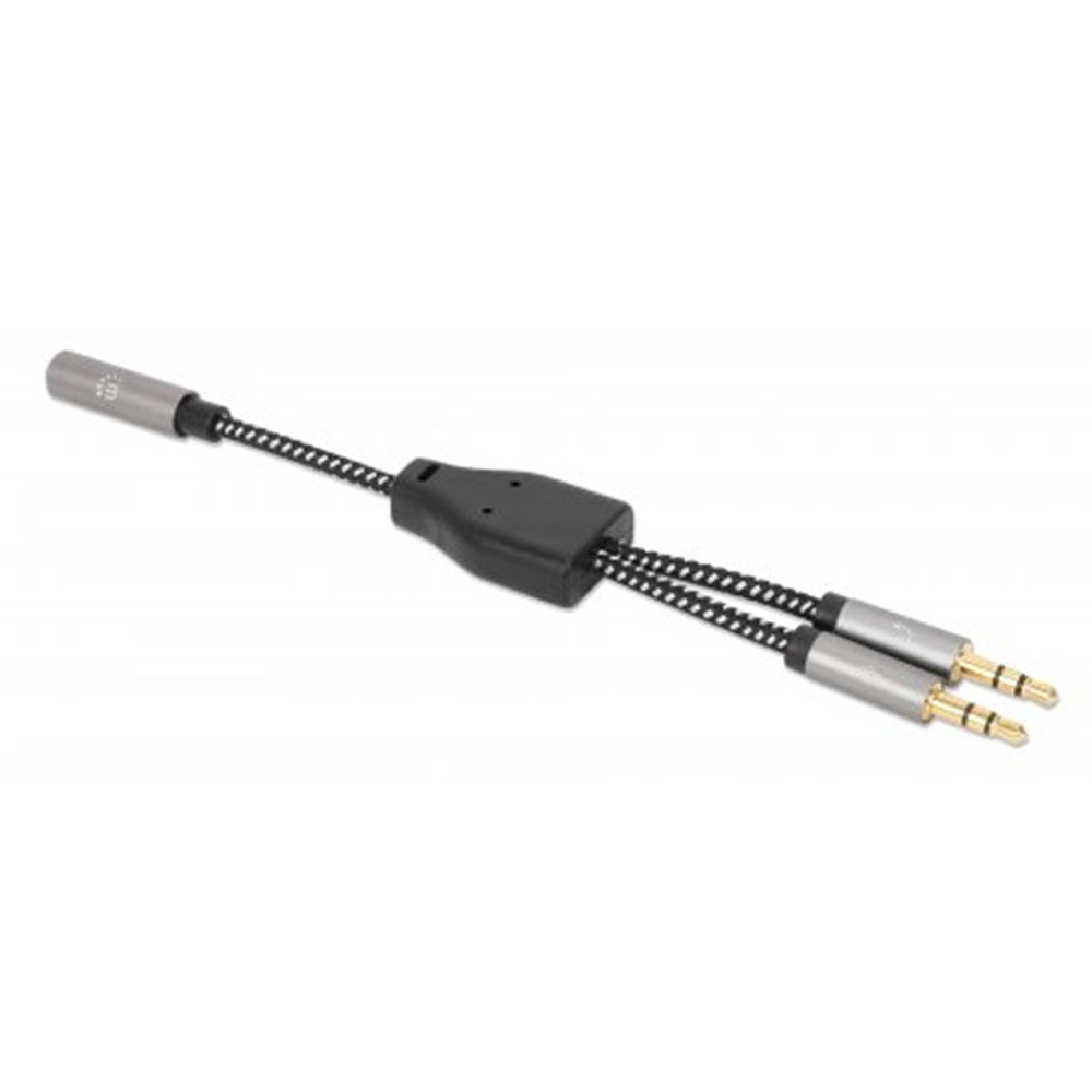 Headset Adapter Cable with Stereo Audio Aux Y-Splitter Black/Silver, 150 (L) x 7 (W) x 7 (H) [mm]