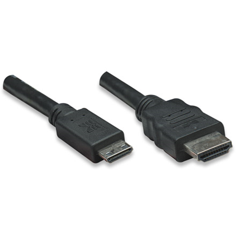High Speed HDMI Cable, 3D, Mini HDMI Male to HDMI Male, Shielded, Black, 1.8 m (6 ft.)