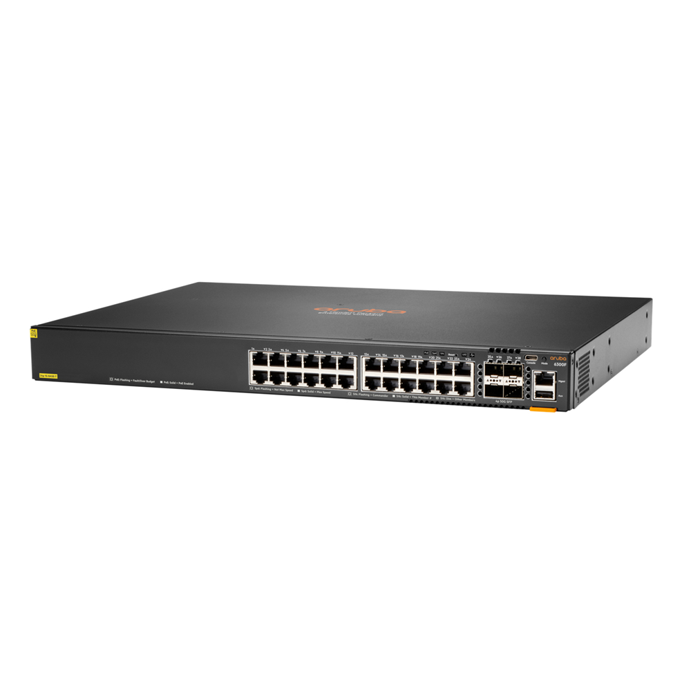 HPE 6300F 24-port 1GbE Class 4 PoE & 4-port SFP56 - Managed - L3 - Gigabit Ethernet (10/100/1000) - Power over Ethernet (PoE) - Rack mounting - 1U (JL666A)