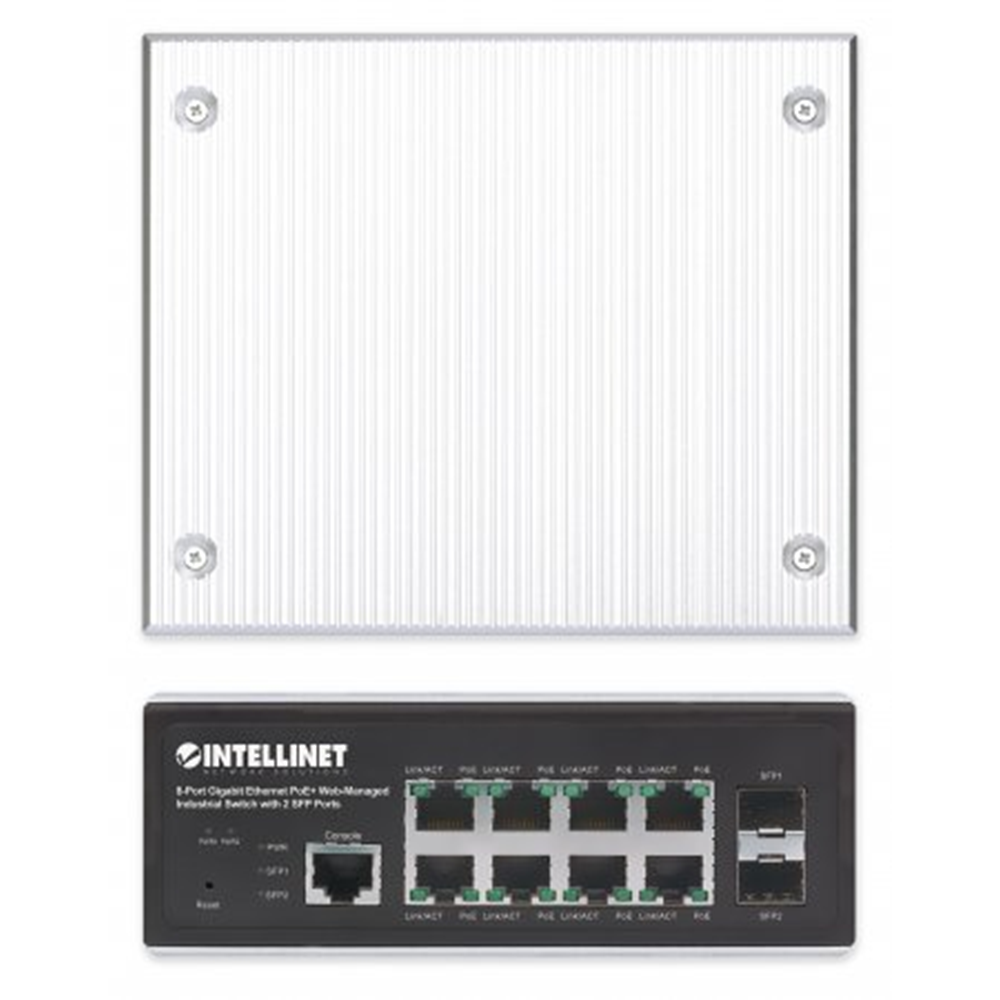 Industrial 8-Port Gigabit Ethernet PoE+ Layer 2+ Web-Managed Switch with 2 SFP Ports