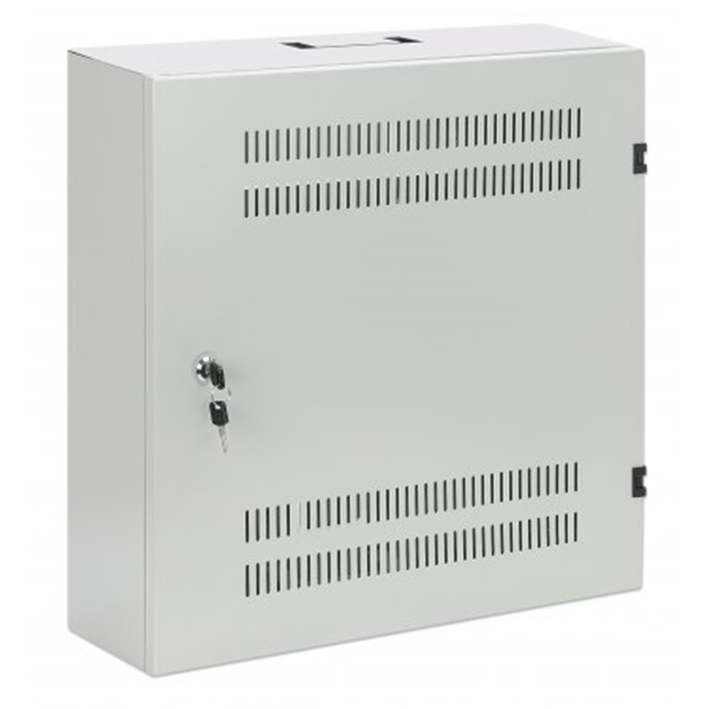 Low-Profile 19" Wall Mount Cabinet with 4U Horizontal and 2U Vertical Rails Gray RAL7035