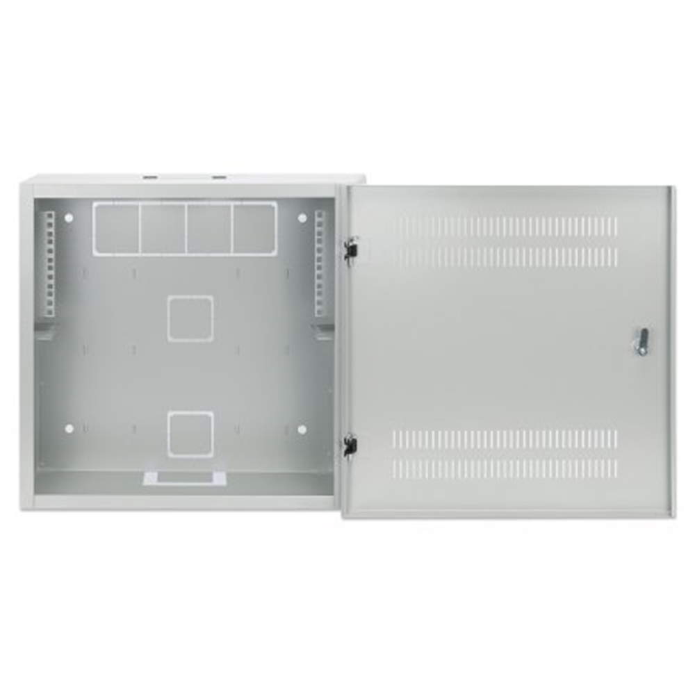 Low-Profile 19" Wall Mount Cabinet with 4U Horizontal and 2U Vertical Rails Gray RAL7035